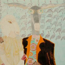 „Schaf und Esel“ 2008 Eitempera, Öl auf Schablonenpapier, 75x100 cm —sold—
