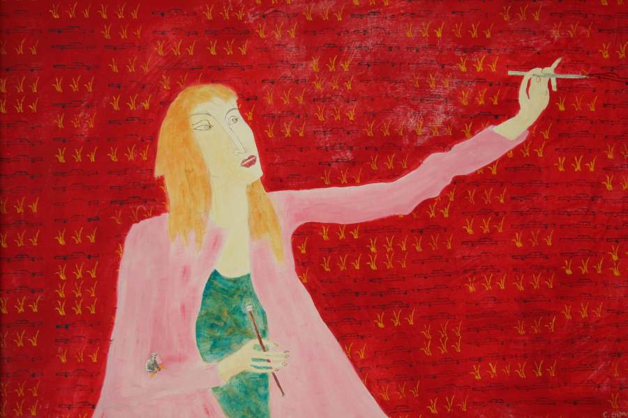 „Frau in Rosa“ 2005 Eitempera, Öl auf Schablonenpapier, 70x100 cm