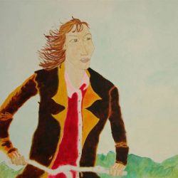 „Radfahrerin“ 2007 Eitempera, Öl auf Schablonenpapier, 70x100 cm